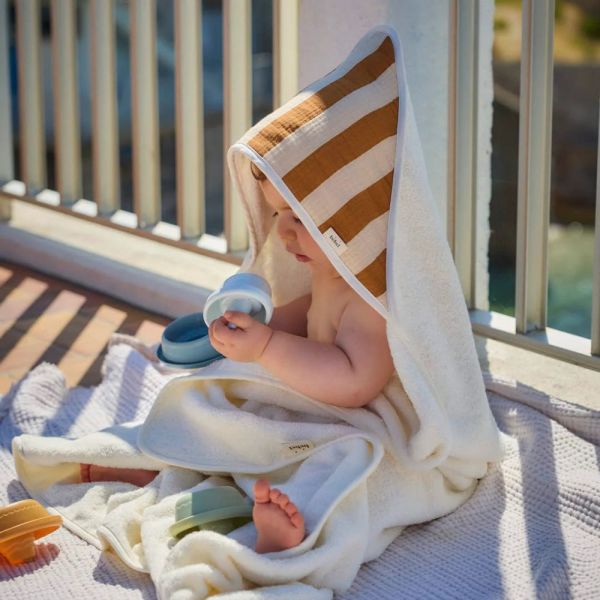 Cape de bain bébé XXL Rayure Camel 0-8 ans