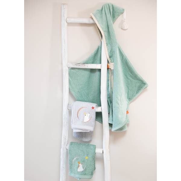 Cape de bain bébé Pingouin vert personnalisable