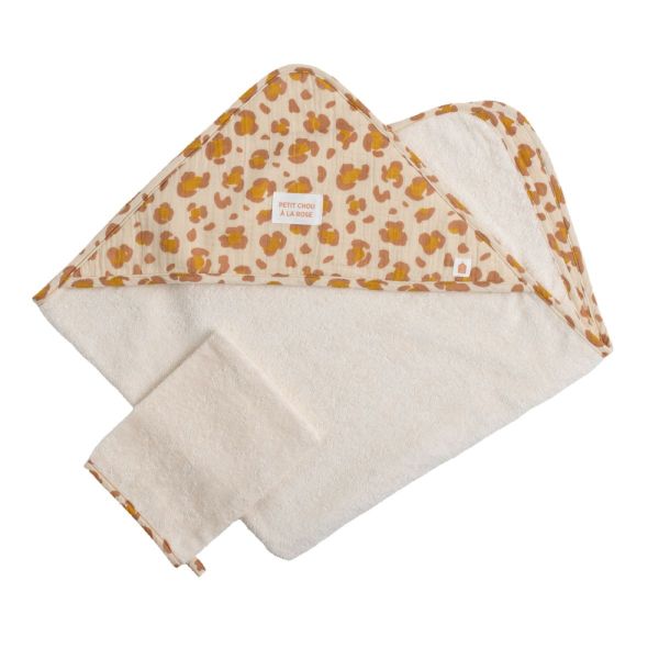 Cape de bain et gant de toilette Léopard