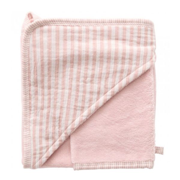Cape de bain bébé avec gant de toilette vieux rose - Soft Stripes