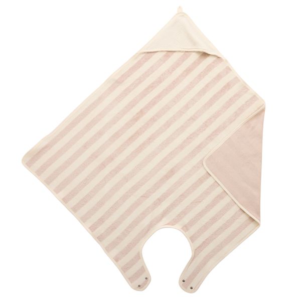 Cape de bain tablier en bambou et gaze rayée ivoire/ galet