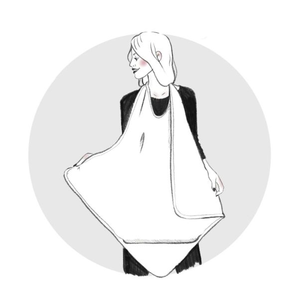 Cape de bain tablier en bambou et gaze rayée ivoire/ vert de gris