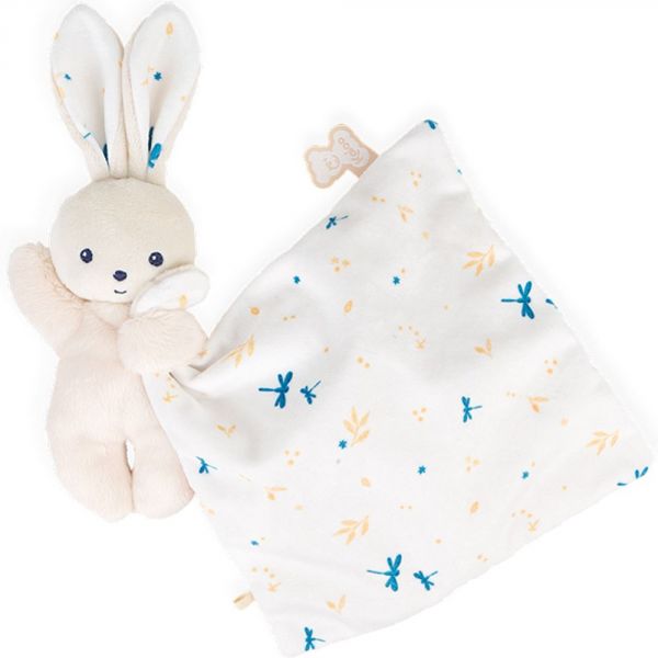 Doudou carré douceur plat Lapin blanc délicat