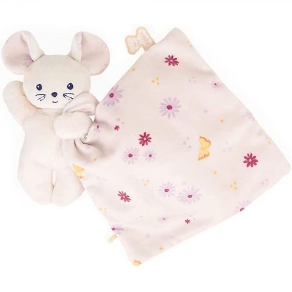 Doudou carré douceur plat Souris jolie marguerite