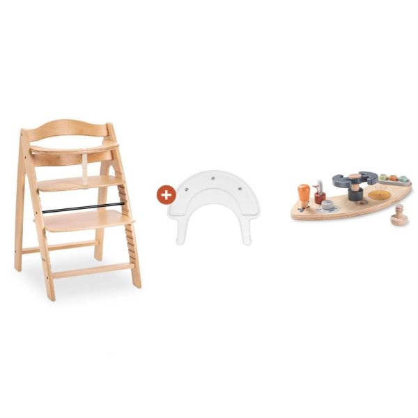 Pack Chaise haute évolutive Arketa N Play Beech avec plateau et jeu en bois Play Cockpit