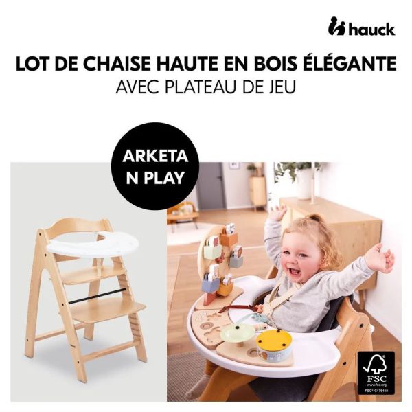 Pack Chaise haute évolutive Arketa N Play Beech avec plateau et jeu en bois Play Cockpit