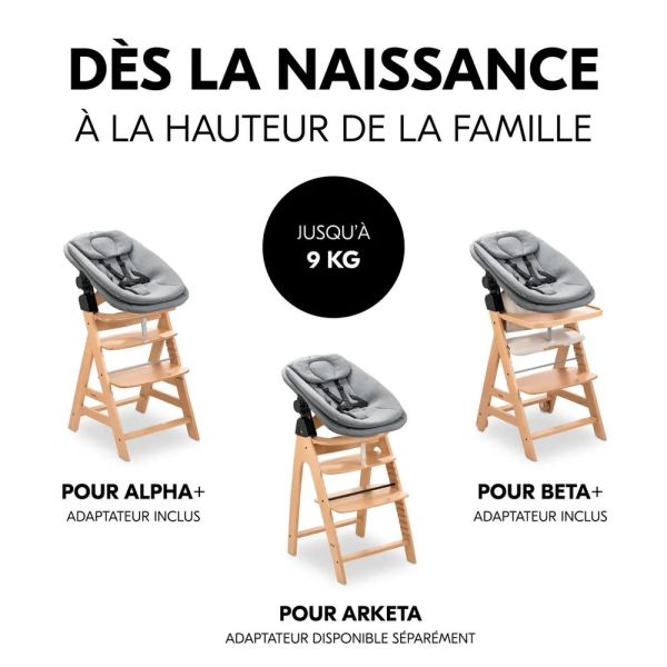 Pack Chaise haute bébé Arketa naturel avec son newborn light gris