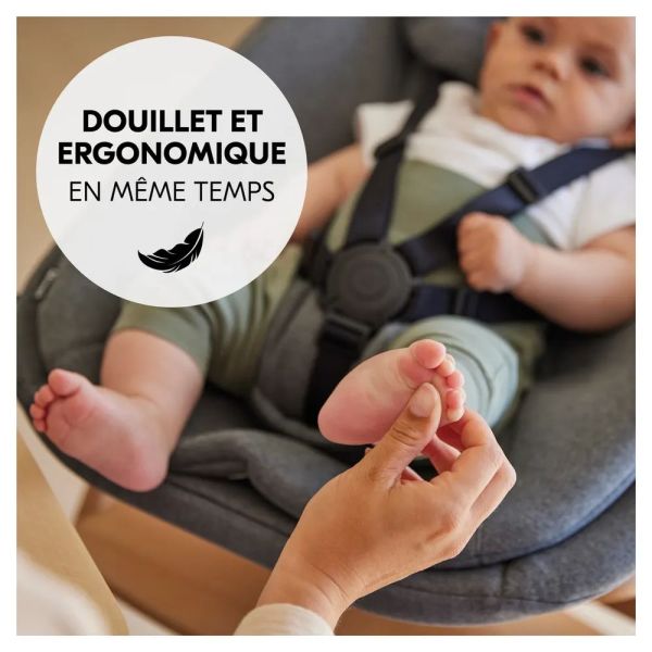 Pack Chaise haute bébé Arketa naturel avec son newborn light gris