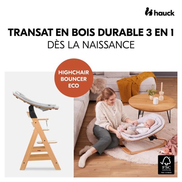 Pack Chaise haute bébé Arketa naturel avec son newborn éco light gris