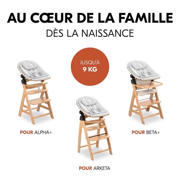 Pack Chaise haute bébé Arketa naturel avec son newborn éco light gris