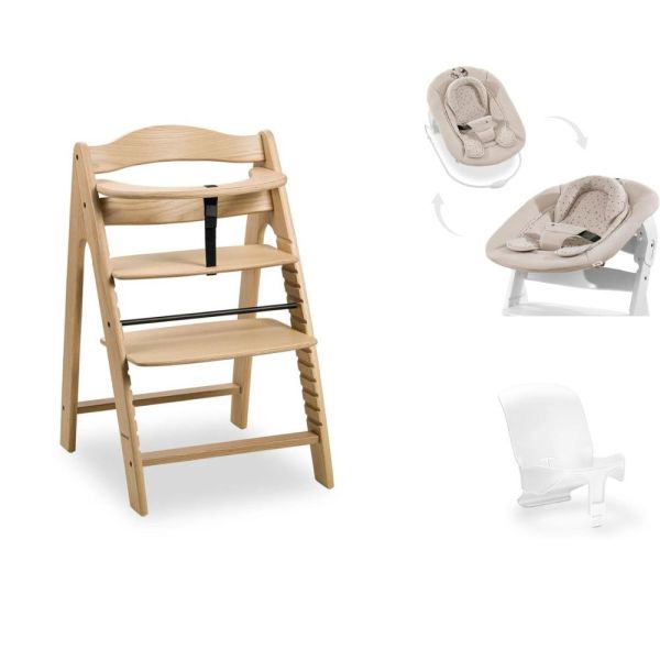 Pack Chaise haute bébé Arketa bois naturel + Transat - Balancelle Winnie &  réducteur bébé