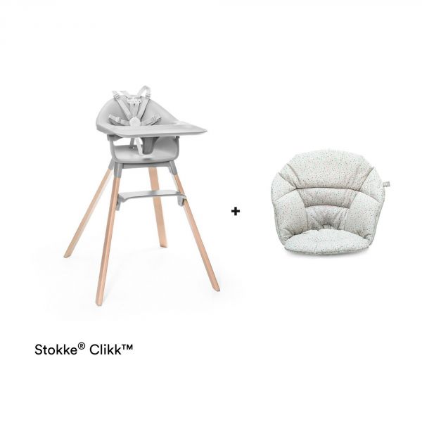 Pack chaise haute Clikk Cloud Grey + coussin Grey Sprinkles