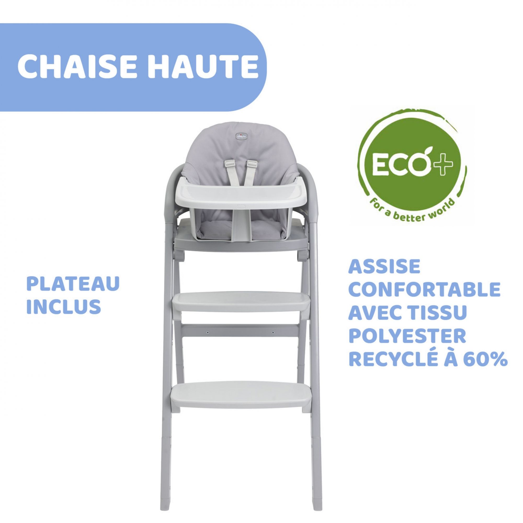 Chaise haute Crescendo Up Turin grey re-lux Chicco - Les bébés du