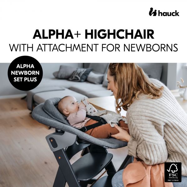 Chaise haute en bois Alpha dark grey avec Newborn Set Plus