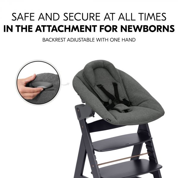 Chaise haute en bois Alpha dark grey avec Newborn Set Plus