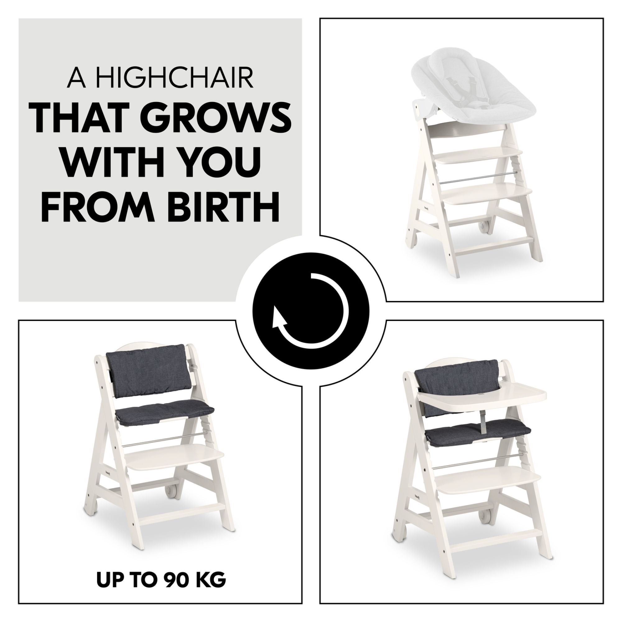 Hauck - Chaise Haute en Bois pour bébé Évolutive Alpha + / White