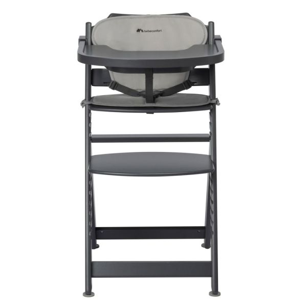 Chaise haute évolutive 2-en-1 Timba Black avec coussin gris + transat Tinted Graphite