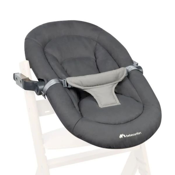 Chaise haute évolutive 2-en-1 Timba Black avec coussin gris + transat Tinted Graphite