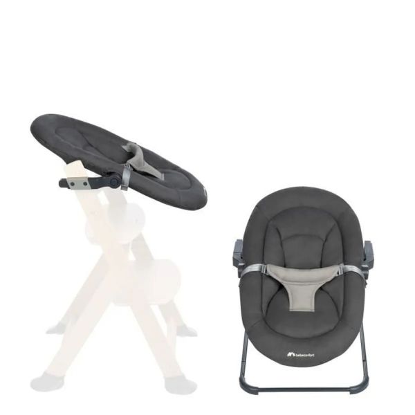Chaise haute évolutive 2-en-1 Timba Black avec coussin gris + transat Tinted Graphite