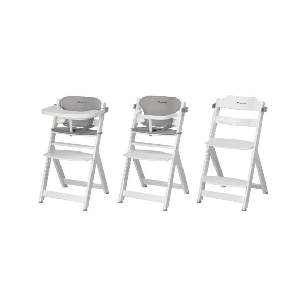 Chaise haute évolutive 2-en-1 Timba blanc avec coussin gris + transat Mineral Graphite