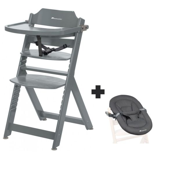 Chaise haute évolutive 2-en-1 Timba Warm Grey + transat Mineral Graphite