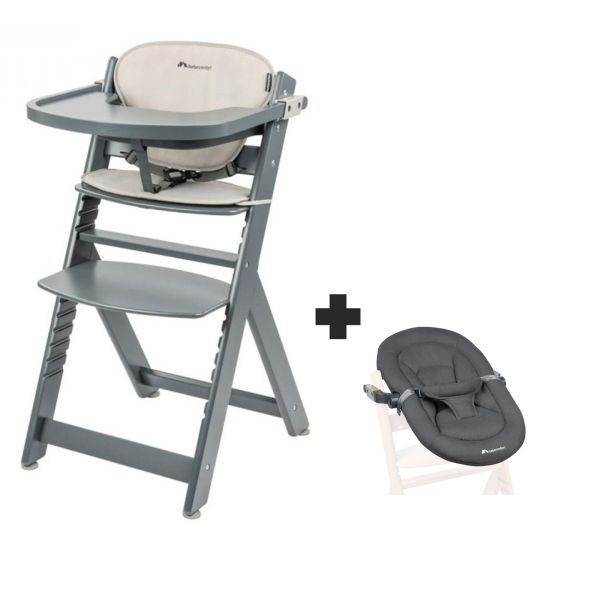 Chaise haute évolutive 2-en-1 Timba avec coussin Gray Mist + transat Mineral Graphite