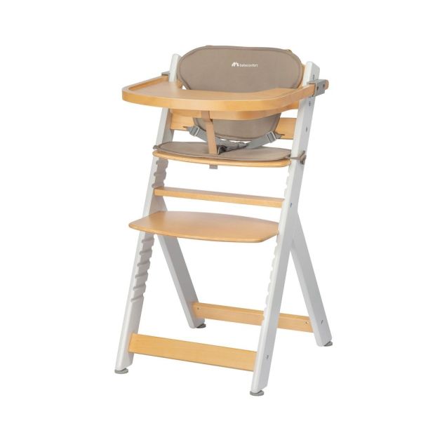 Chaise haute évolutive 2-en-1 Timba Wood avec coussin beige