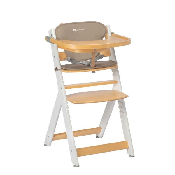 Chaise haute évolutive 2-en-1 Timba Wood avec coussin beige