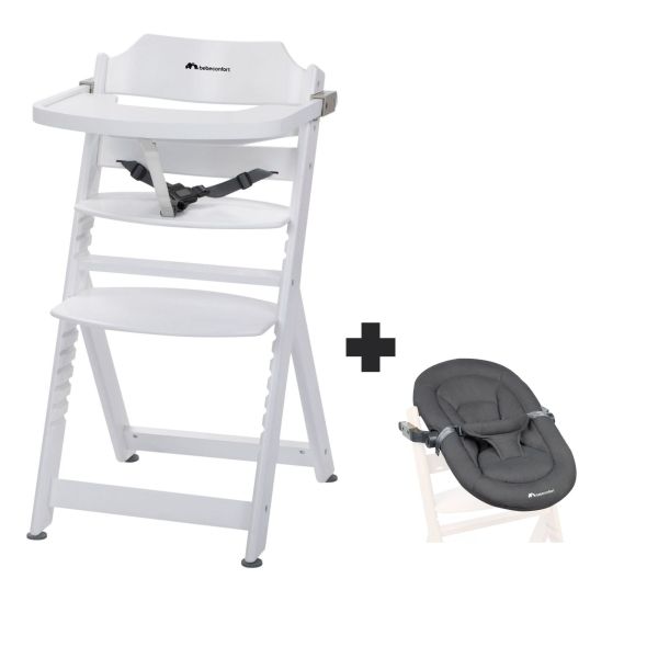 Chaise haute évolutive 2-en-1 Timba White + transat Mineral Graphite
