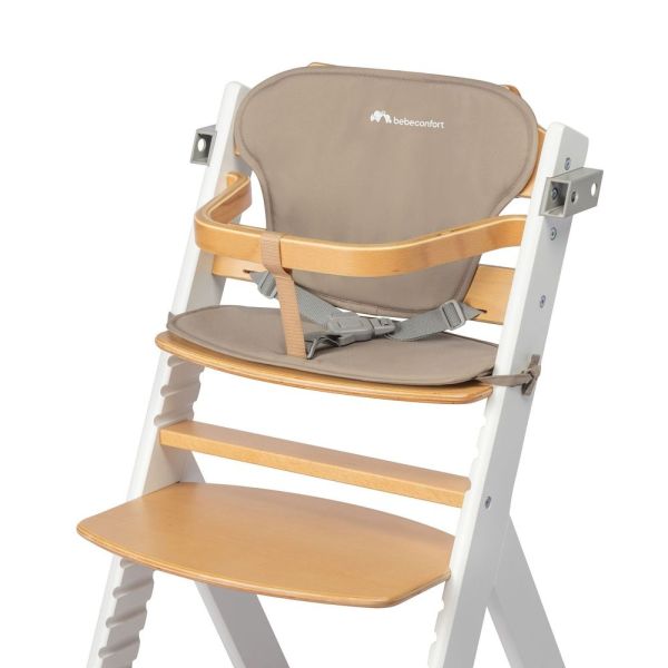 Chaise haute évolutive 2-en-1 Timba Wood avec coussin beige + transat Mineral Graphite