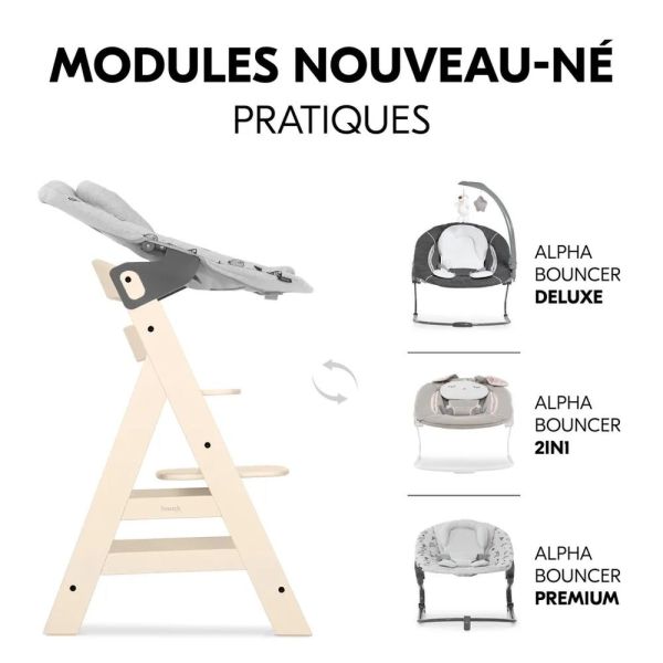 Pack Chaise haute évolutive Alpha  Beige + transat premium Dark Grey