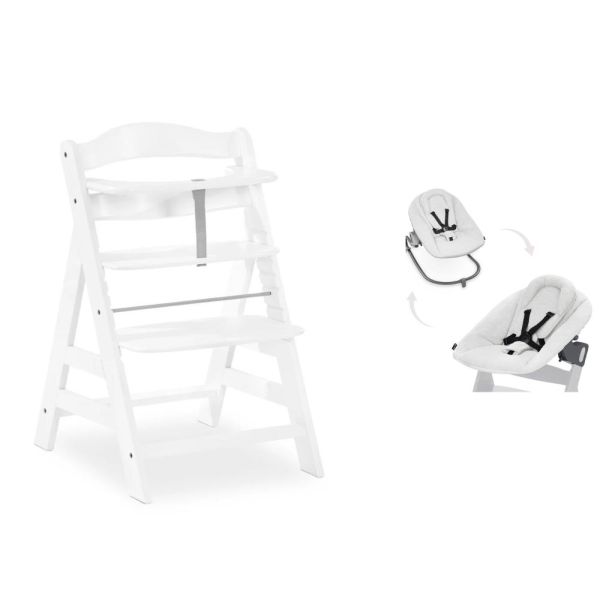 Pack Chaise haute évolutive Alpha Blanche + transat Light Grey