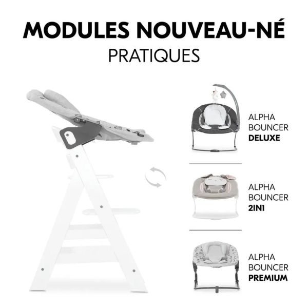 Pack Chaise haute évolutive Alpha Blanche + transat Light Grey