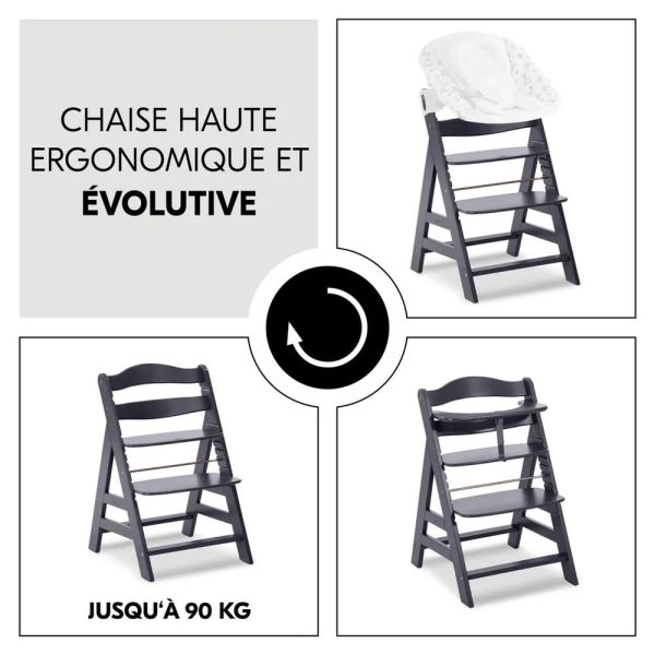Pack Chaise haute évolutive Alpha  Gris Anthracite + transat premium Dark Grey