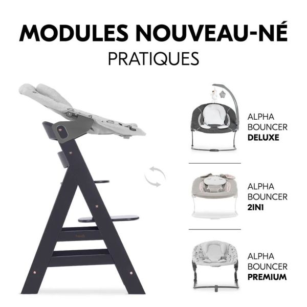 Pack Chaise haute évolutive Alpha  Gris Anthracite + transat premium Dark Grey