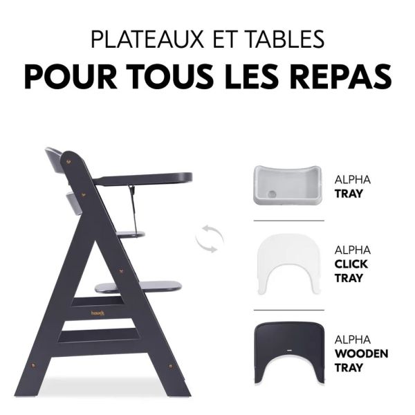 Pack Chaise haute évolutive Alpha  Gris Anthracite + transat premium Dark Grey