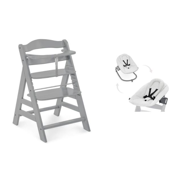 Pack Chaise haute évolutive Alpha Grise + transat Light Grey