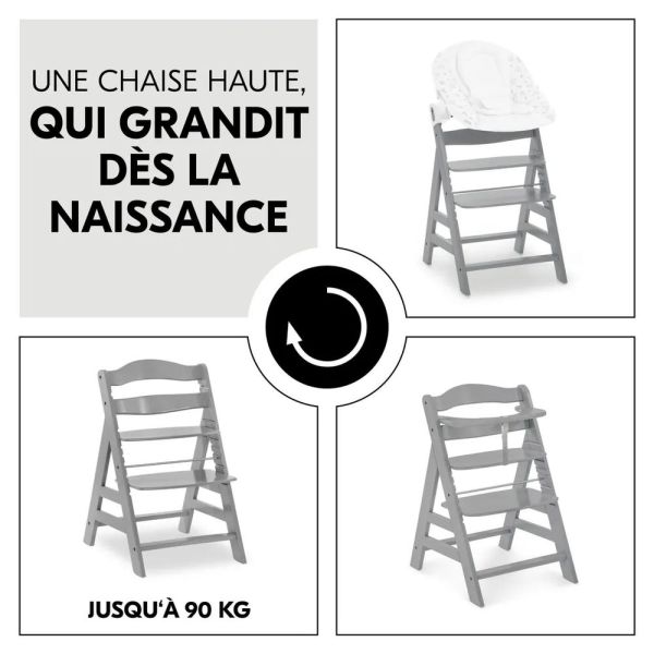 Pack Chaise haute évolutive Alpha Grise + transat Light Grey