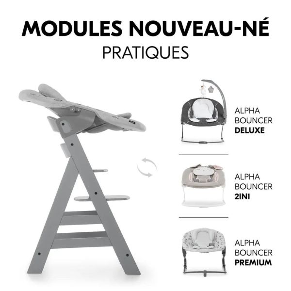 Pack Chaise haute évolutive Alpha Grise + transat Light Grey