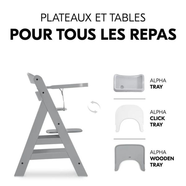 Pack Chaise haute évolutive Alpha Grise + transat Light Grey