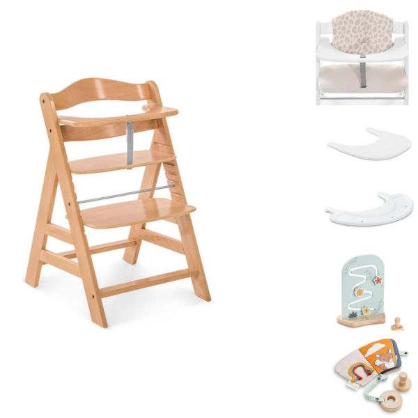 Pack Chaise haute évolutive Alpha Naturelle + tablette + Coussin Réducteur + 2 jeux