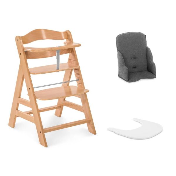Pack Chaise haute évolutive Alpha Naturelle avec Tablette Alpha Click Tray White+Alpha Cosy Select Jersey Charcoal