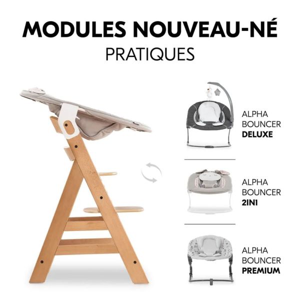 Pack Chaise haute évolutive Alpha Naturelle + transat premium Dark Grey