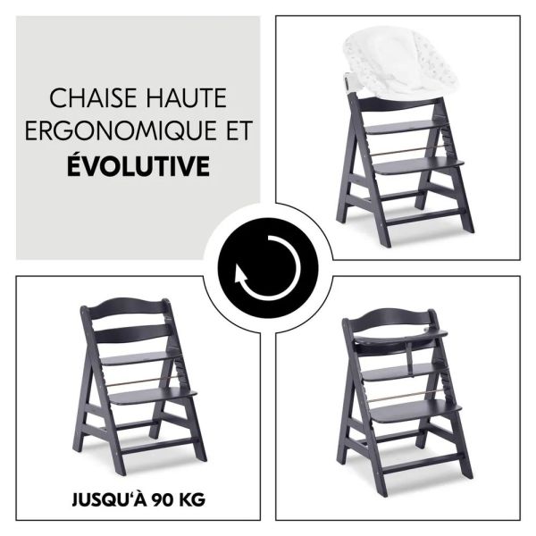 Pack Chaise haute évolutive Alpha Noir + transat premium Dark Grey
