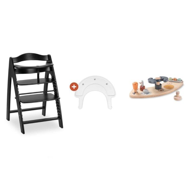 Pack Chaise haute évolutive Arketa N Play Blackwashed avec plateau et jeu en bois Play Cockpit