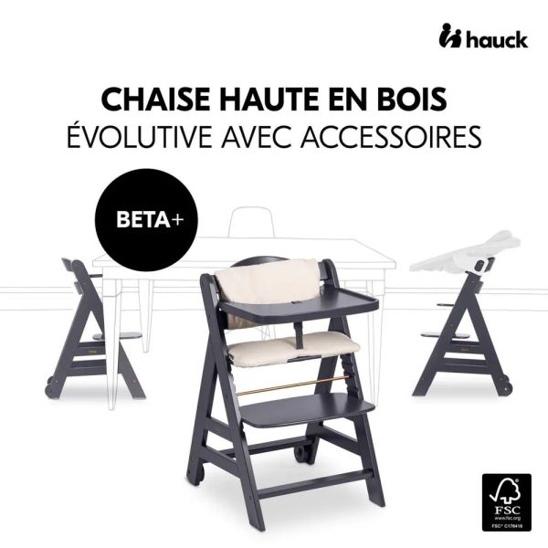 Pack Chaise haute évolutive Beta+ 3 en 1 Dark Grey avec Transat Premium Dark Grey
