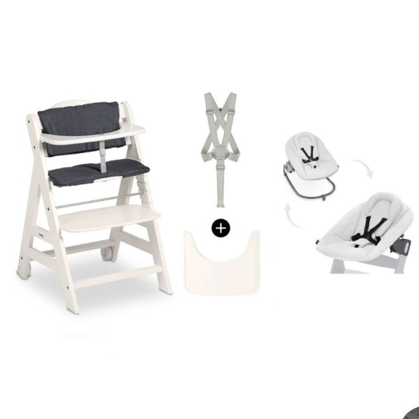 Pack Chaise haute évolutive Beta+ 3 en 1 White +Transat Premium Light Grey