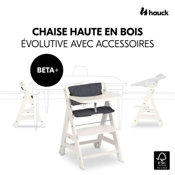 Pack Chaise haute évolutive Beta+ 3 en 1 White +Transat Premium Light Grey