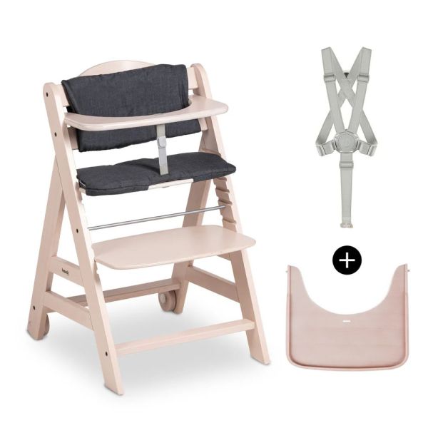 Pack Chaise haute évolutive Beta+ 3 en 1 Washed Beige avec Transat Premium Light Grey