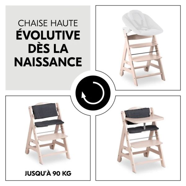 Pack Chaise haute évolutive Beta+ 3 en 1 Washed Beige avec Transat Premium Light Grey